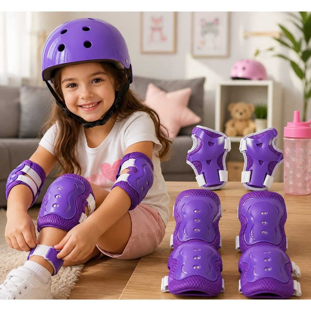 Kit Proteção Infantil Completo Capacete Joelheira Cotoveleira Munhequeira Ideal para Patins Bicicleta Skate Patinete