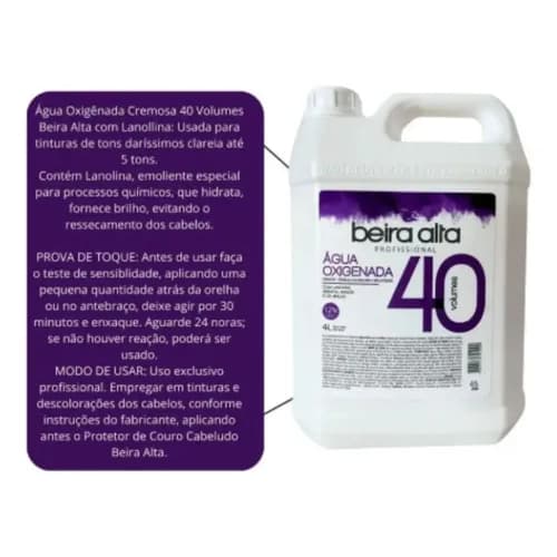 Água Oxigenada Beira Alta 40 Volumes 4L Profissional
