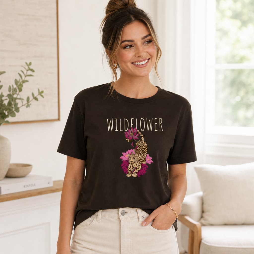 T Shirt Estampada Feminina 100% Algodão Rio Tropical Onça Oncinha Flores Estilosa Blogueira Envio Rápido