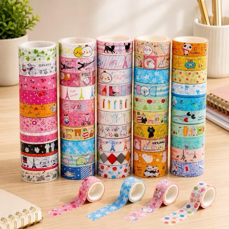 Kit 10 fitas adesivas decorativas Kawaii 4M desenhos mistos conjunto de fitas adesivas para álbuns/artesanato(sortidas)