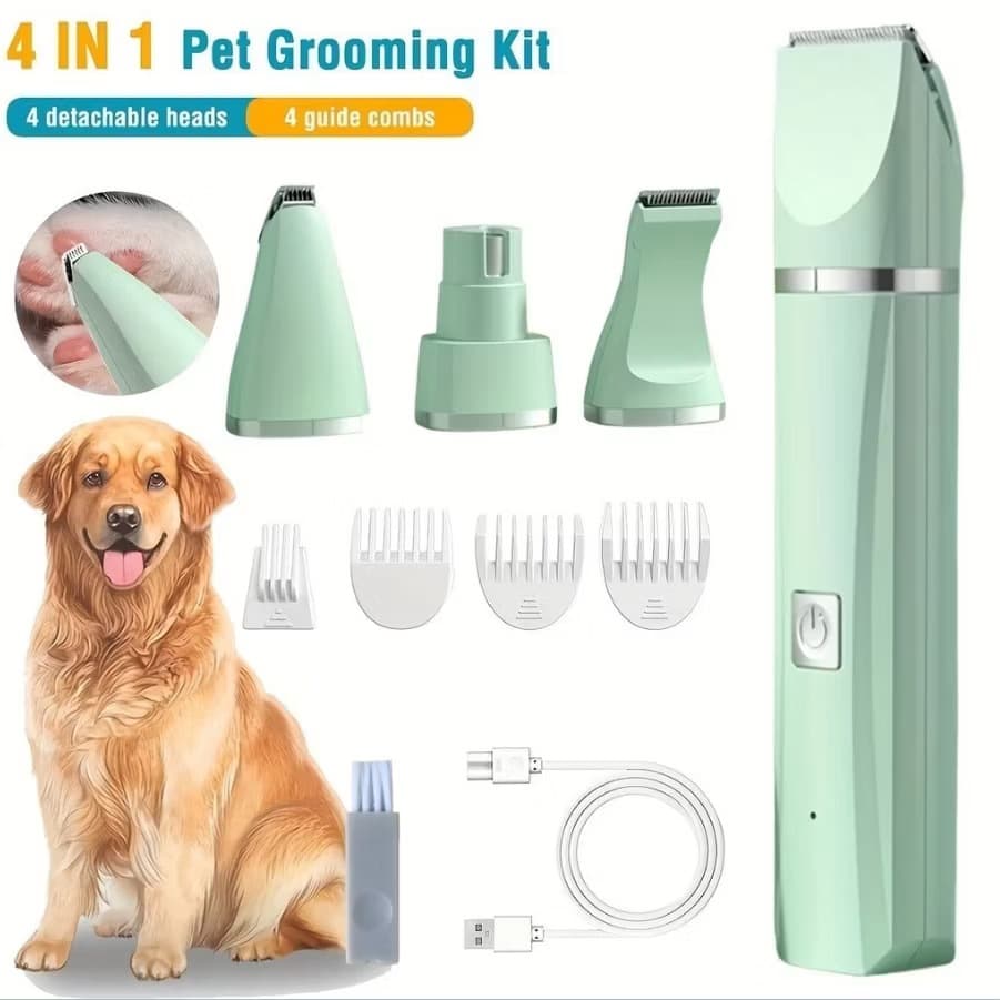 Kit de Tosa 4 em 1 para Animais, Máquina Elétrica Silenciosa para Cães e Gatos, Aparador Multifuncional para Pelos
