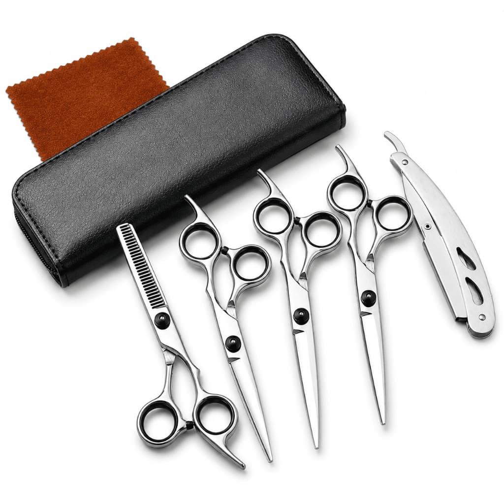 Kit Tesoura Profissional Barbeiro 6 Peças Fio Laser Navalha Desfiadeira Altomex Prata