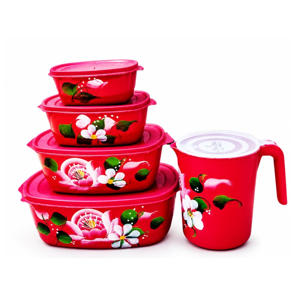 KIT 4 POTES OVAL COM JARRA DECORADOS