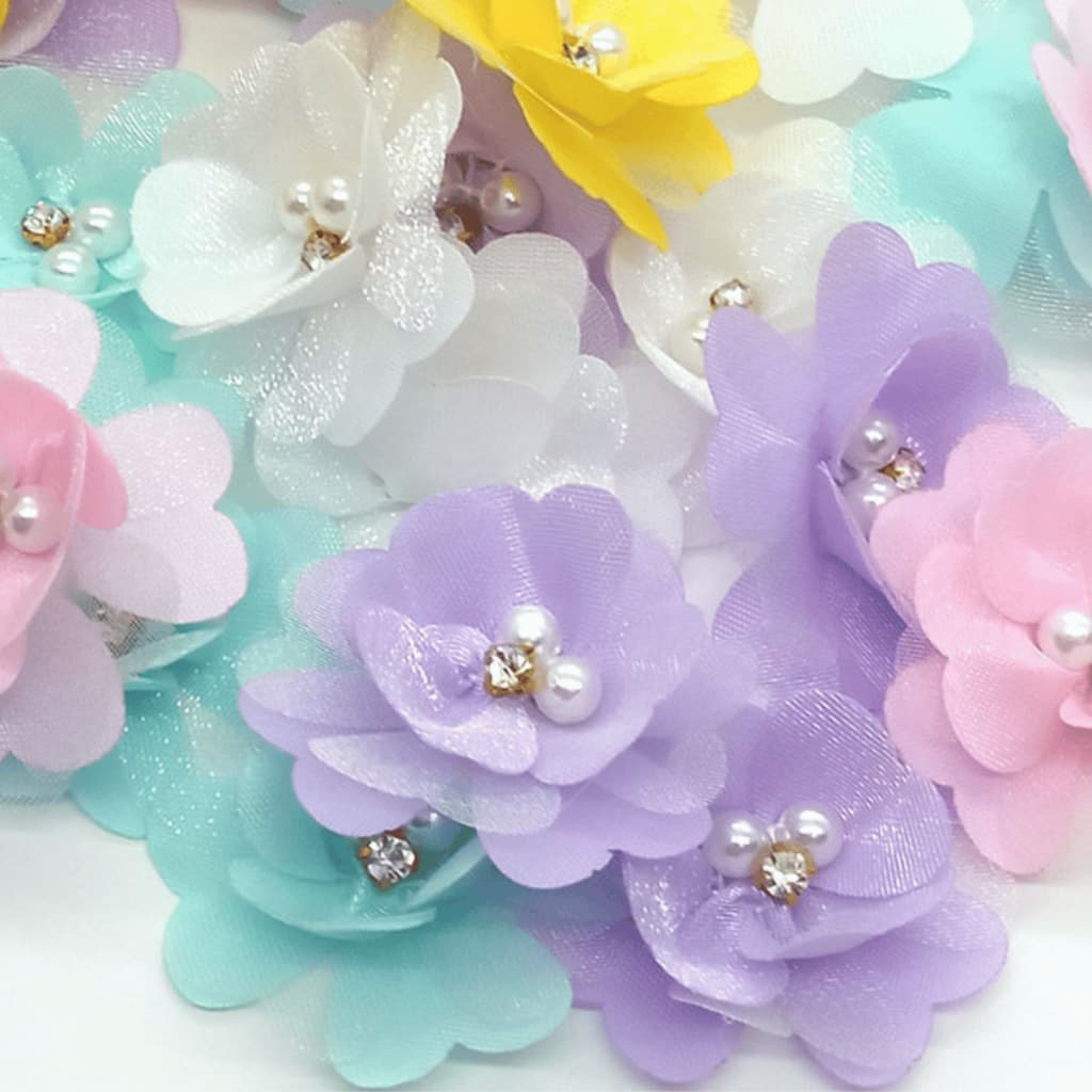 Aplique Flor Pétala Coração 3.5cm Organza MIOLO STRASS E PÉROLA Laços Tiaras Vestido Artesanato DIY Patche