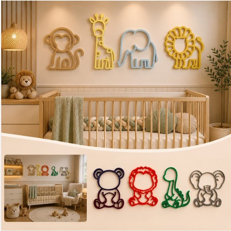 Kit Decoração Quarto Safari Infantil | Animais Decorativos Ursinho Leão Dinossauro Elefante