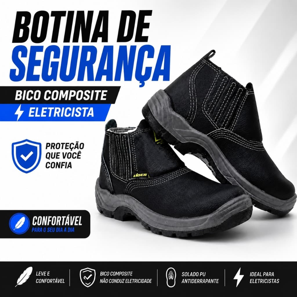 Bota Botina de Segurança EPI Biqueira em Composite Para Eletricista Couro Confortável Envio Rápido