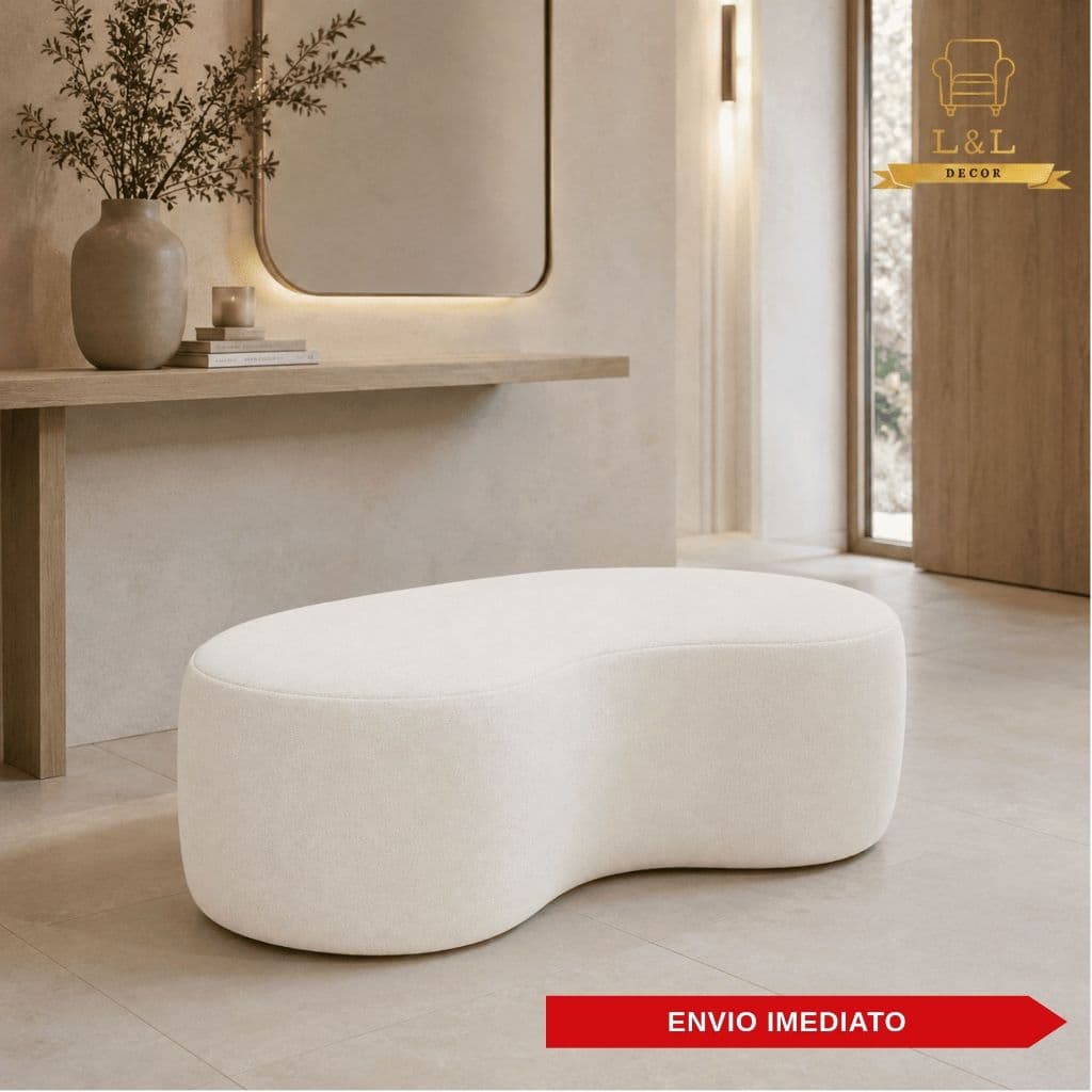 Puff Orgânico Formato Feijão 90cm Tecido Bouclé Design Moderno