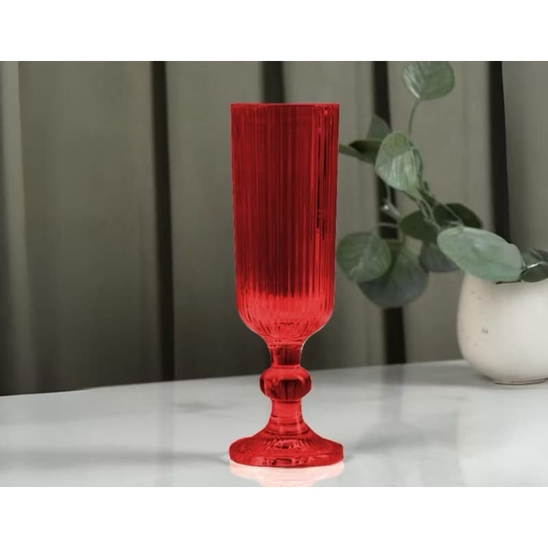 Jogo de Taças Champanhe Versailles canelado 160 ml Vidro Elegante Luxo Vermelho mesa posta