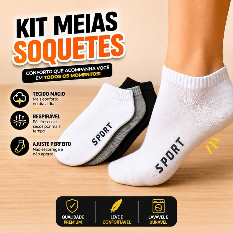 Kit com 24 Pares Meia Soquete Premium Cano Curto Algodão Unissex Promoção