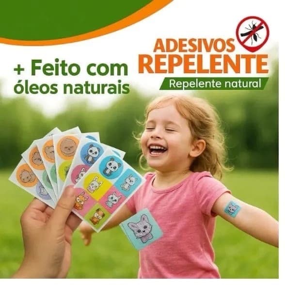 Adesivo Repelente Infantil de Citronela Anti Mosquito para Adultos Bebês e Crianças Não Tóxico Kit 36 unidades