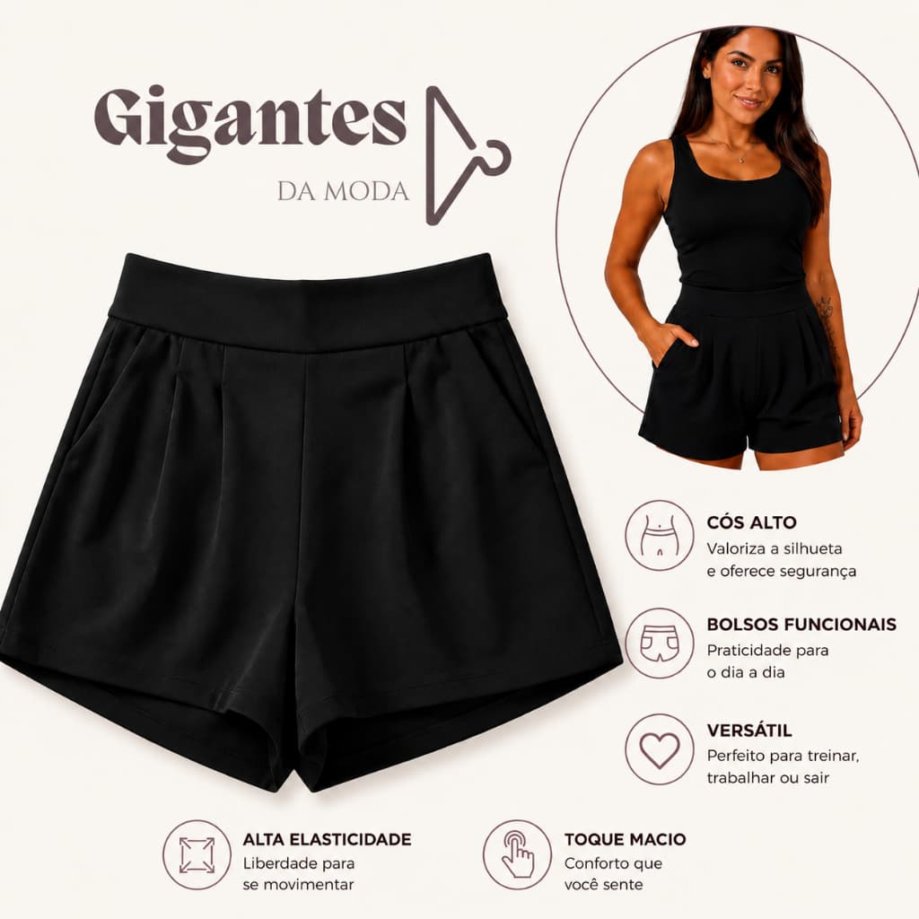 Shorts social, zíper Invisivel K2B, short alfaiataria Bermuda cintura alta sem cinto