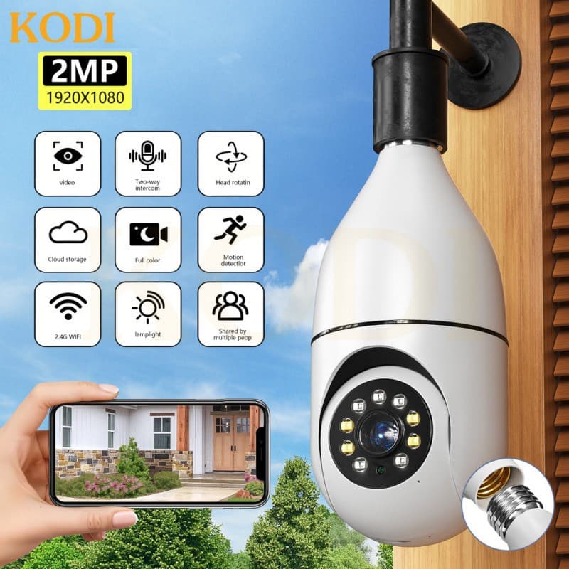 Câmera Lâmpada de Segurança IP WiFi 360° Giratória com PTZ, Visão Noturna Full HD e Aplicativo V360PRO-G4