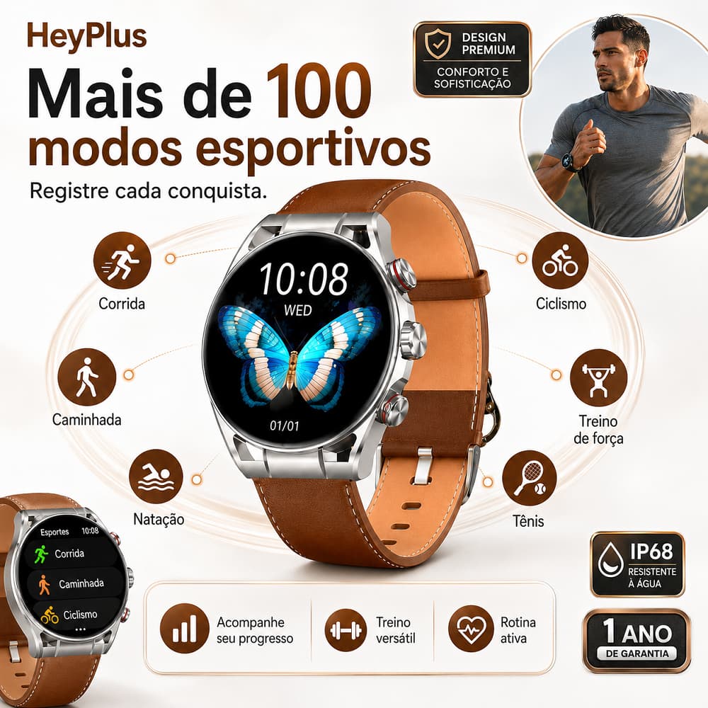 HEYPLUS GTR Smart Watch Mulheres Homens Bluetooth Resposta Chamada Modo Esportivo IP67 À Prova D'Água