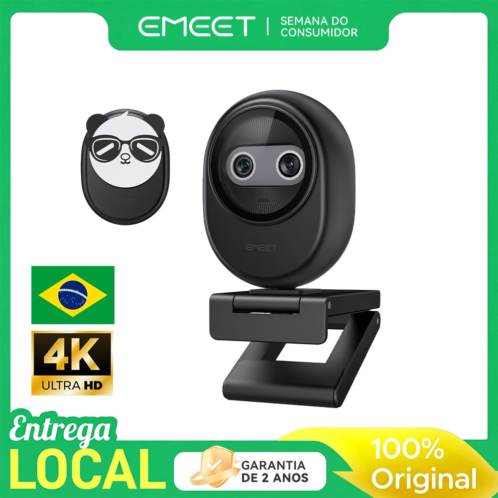 Webcam 4K Streaming Câmera EMEET Piko Dupla AI Primeira do Mundo Foco Automático 3 Microfones USB com Presilha