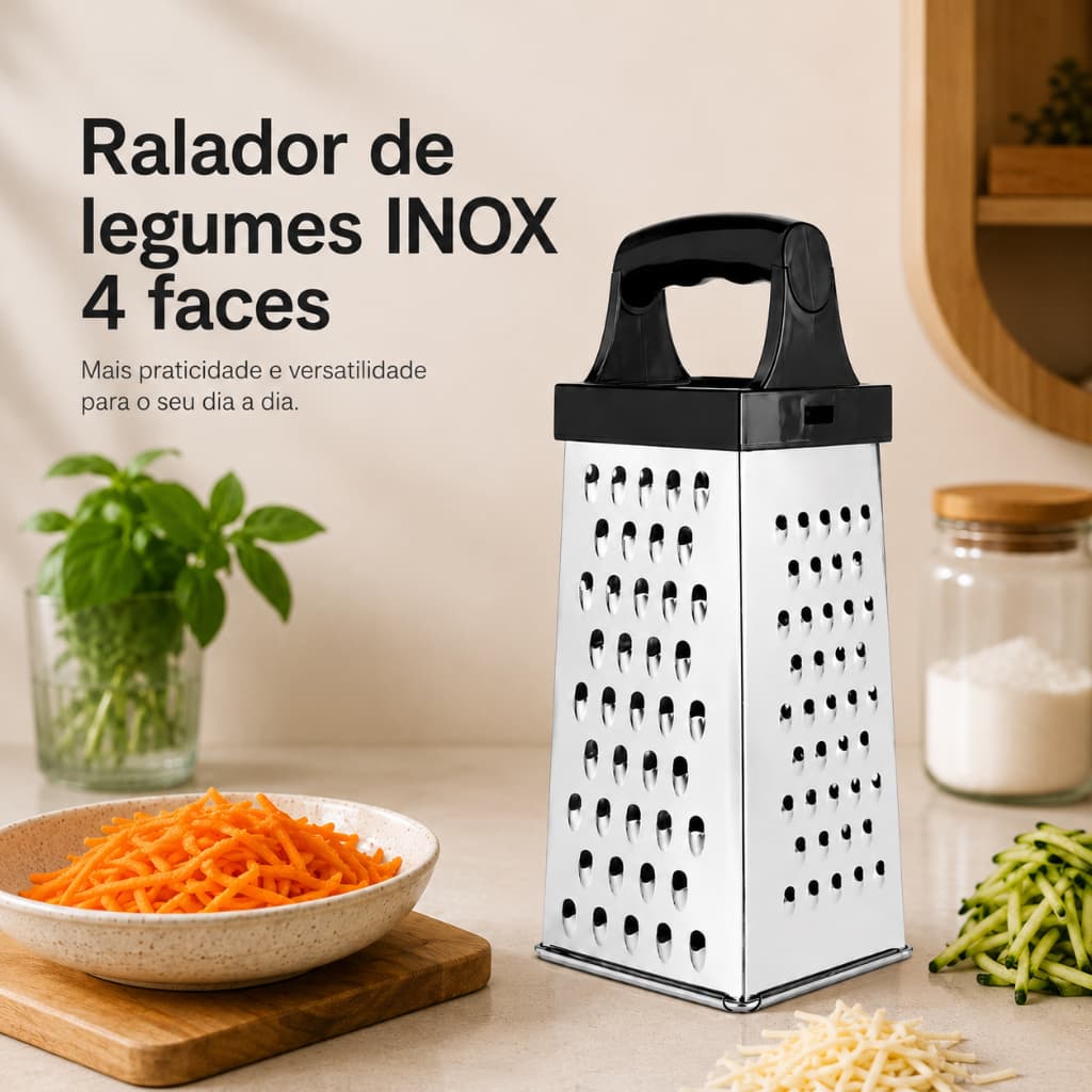 Ralador de alimento 4 lados Aço Inox Legumes Queijo Cenoura Beterraba Multiuso Cozinha Inox
