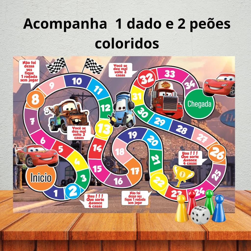 Jogo de tabuleiro para lembrancinha de aniversário/ kit festa/ personalizados - CARROS MCQUEEN