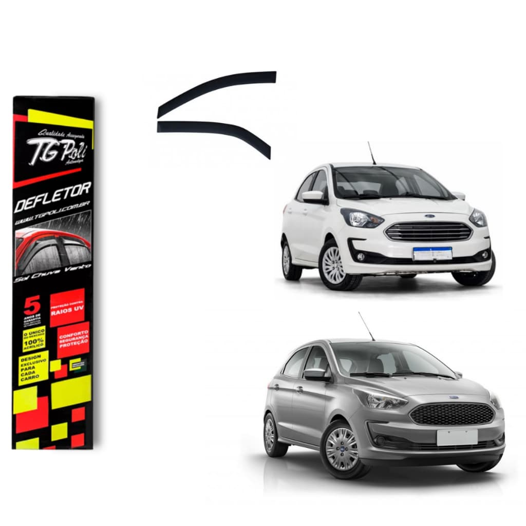 Calha de Chuva Ford Ka Hatch Sedan 2014 a 2021 4P TG Poli Defletor 4 Portas Protetor Janelas Fumê