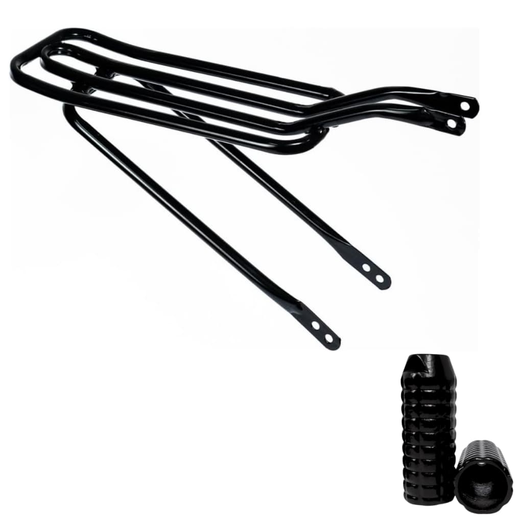 Garupa Bagageiro Para Bike Tubão Preto + Par De Trolhão Apoio De Pé Pedaleira Para Aro 20 - 24 - 26