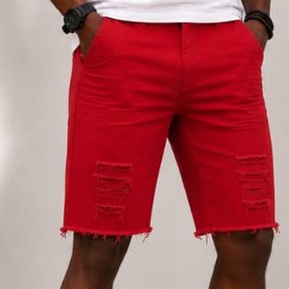 Bermuda Vermelha Masculina Rasgada Sarja Slim Várias Cores Preta / Branca/ Marrom Bermuda Jeans Promoção Barata
