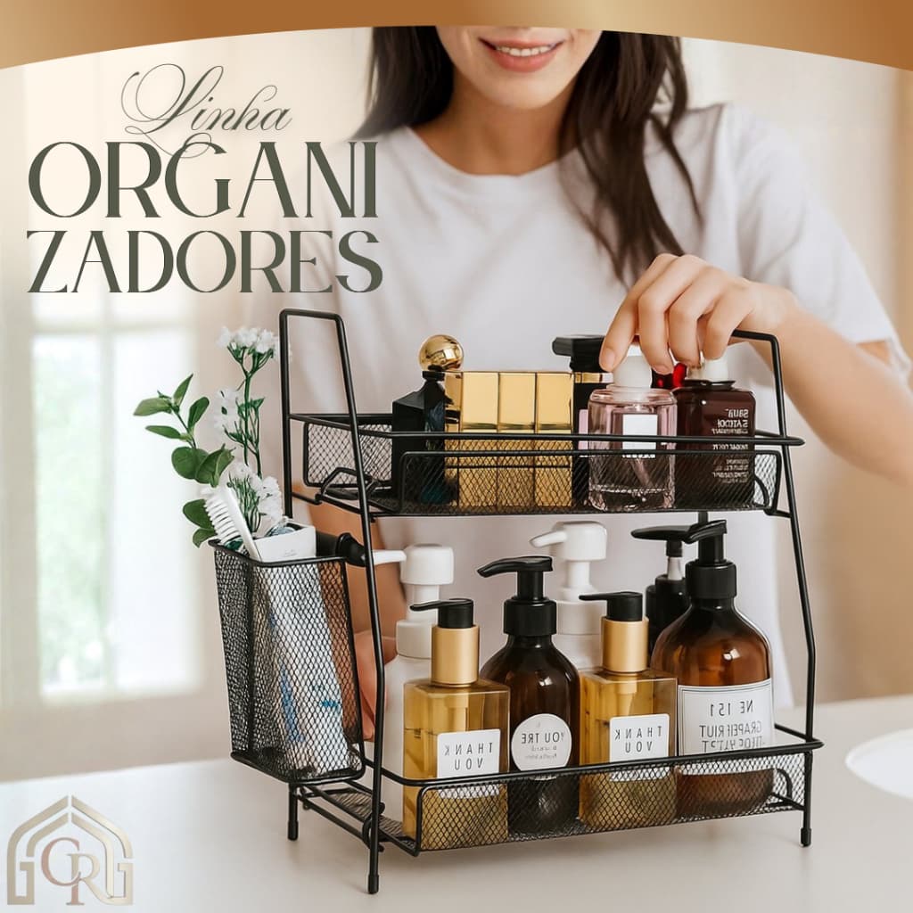 Organizador Aramado Dois Andares Design Moderno Pratico Espaço Organizar Preto ou Branco