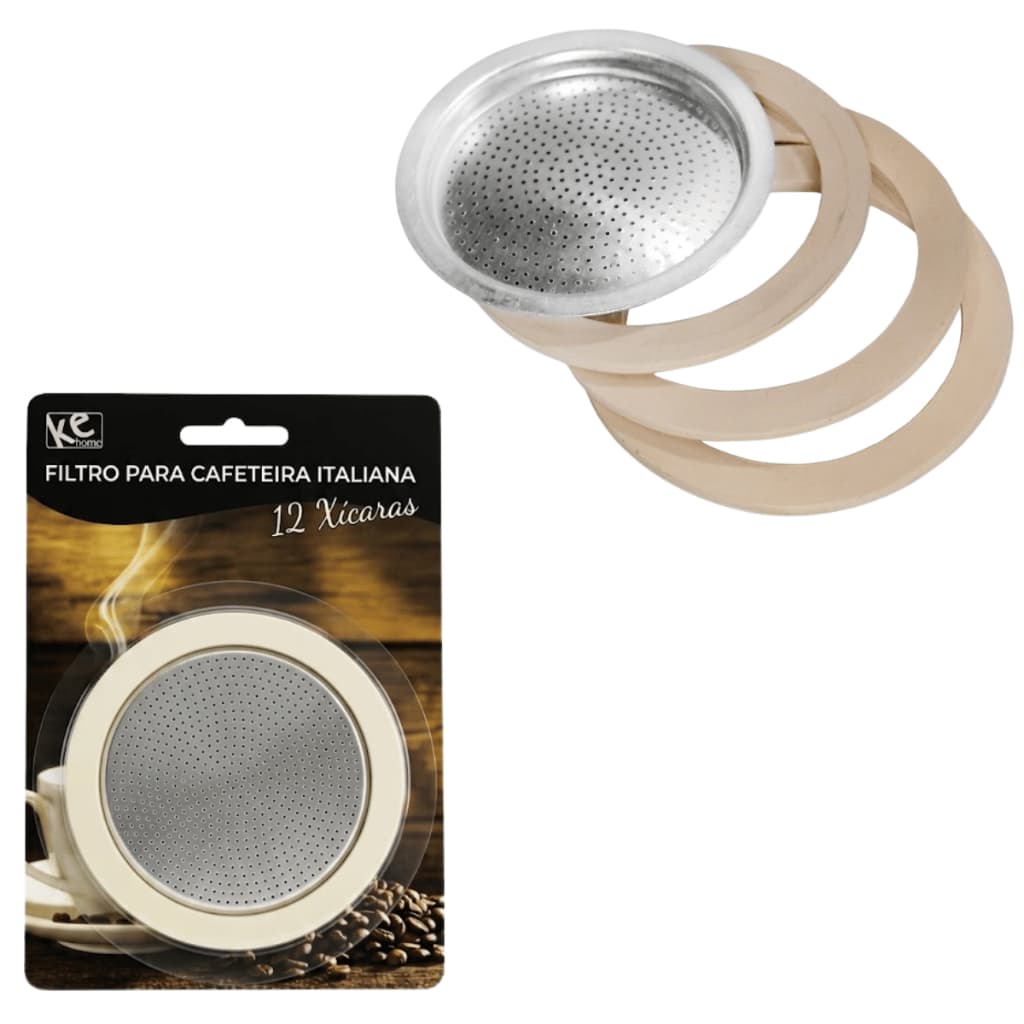 Kit Reposição para Cafeteira Italiana 12 Xícaras com Filtro de Metal e Borracha de Vedação Ke Home