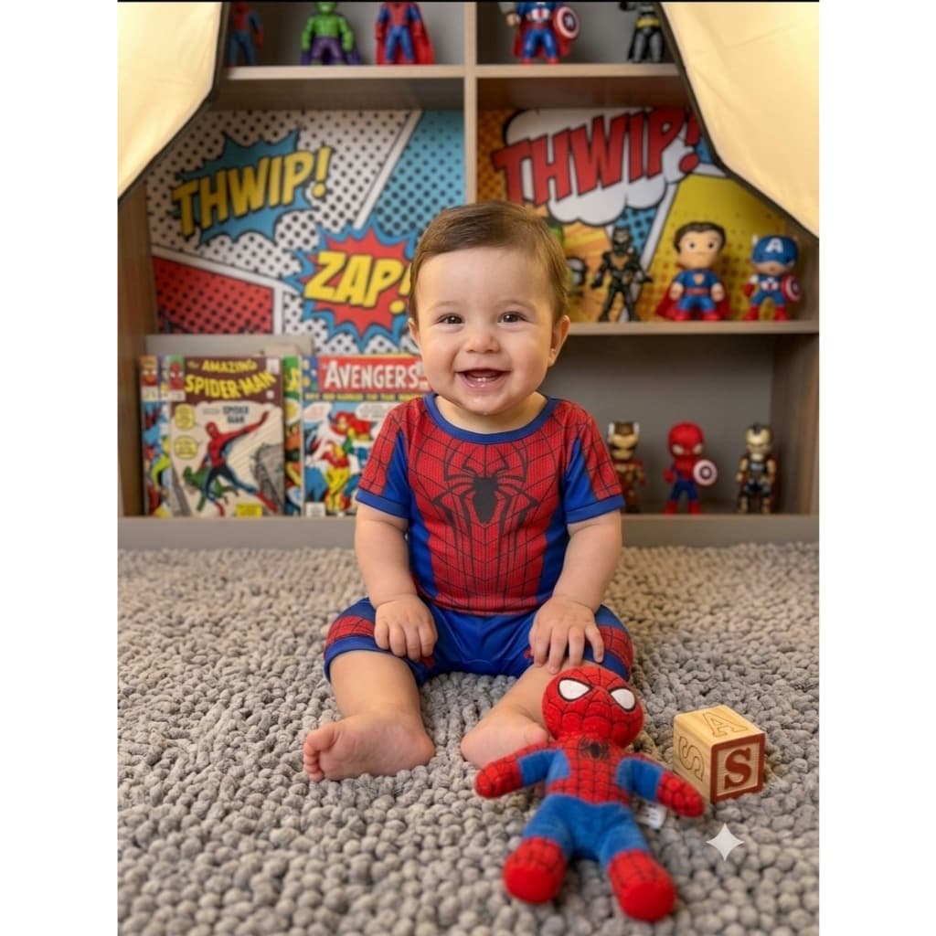 Fantasia Roupa Bebe Homem Aranha Mesversário Temático Super Confortavel