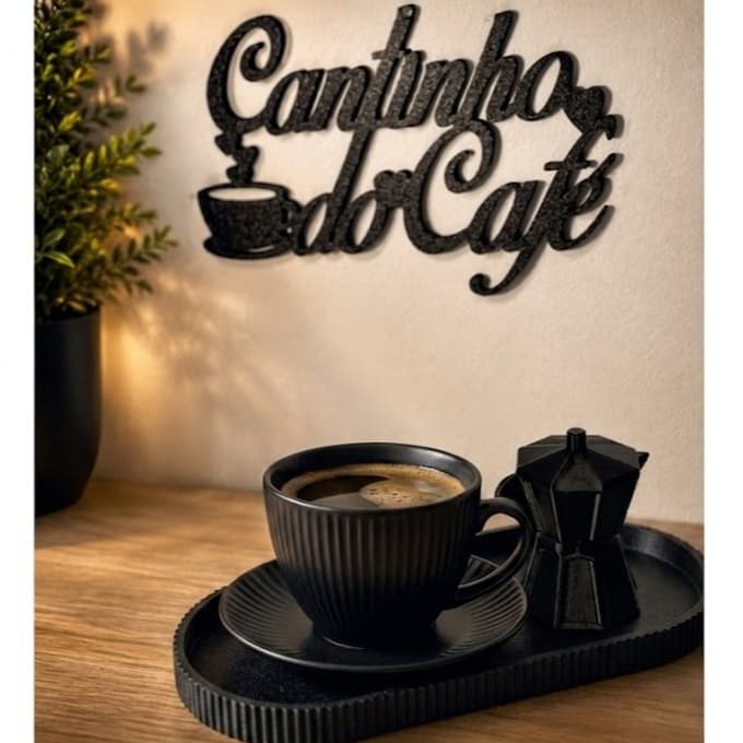Bandeja Decorativa Cantinho do Café com Placa Decorativa e Bule | Kit Decoração Cozinha Café