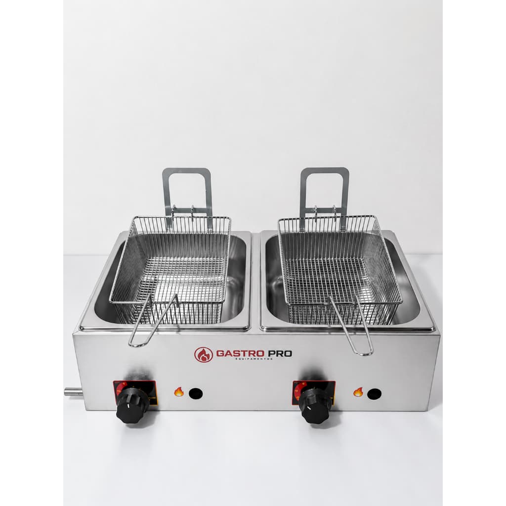 Fritadeira 2 Cubas a Gás Cesto de Inox 5 litros Cada Cuba Pastelaria Lanchonete Gastro Promoção