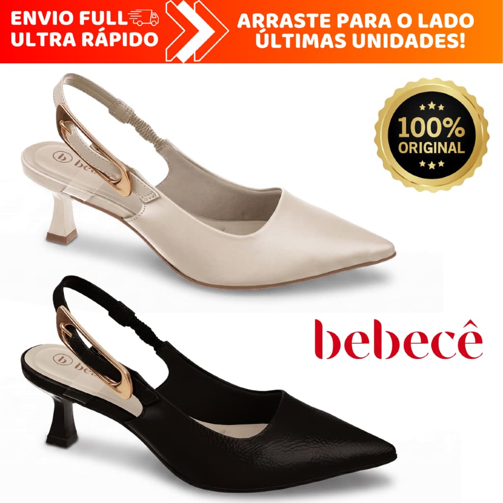Sapato Scarpin Bebecê Bico Fino Slingback Salto Taça Estilosa e Elegante Original