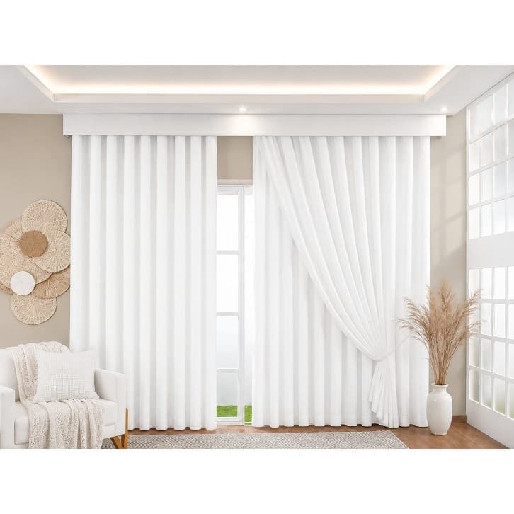 Cortina Trilho Suíço Gaze de Linho Com Forro Blackout Tecido 3,00x2,80 Várias Cores