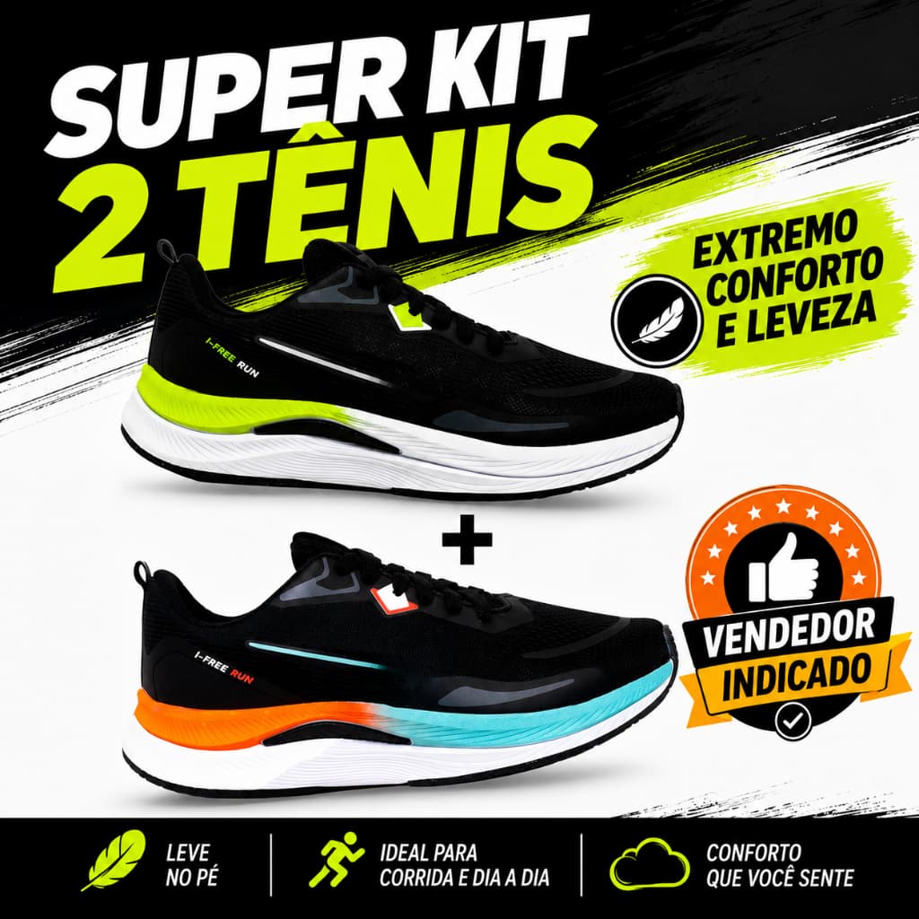 Kit 2 Tênis Masculino de Corrida, caminhada ou para academia - Free-Run