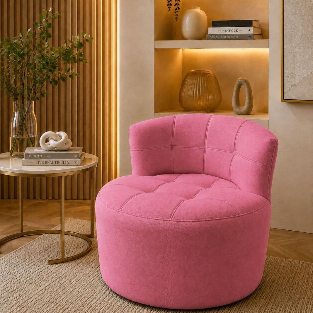 Poltrona Jin Orgânico Slim Curva Luxo Sofisticação Sala Estar Quarto Premium Design Suede Rose