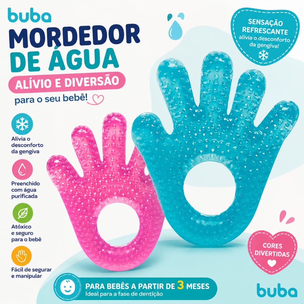 Mordedor Mãozinha Infantil Bebe Com água Mão Buba Liso
