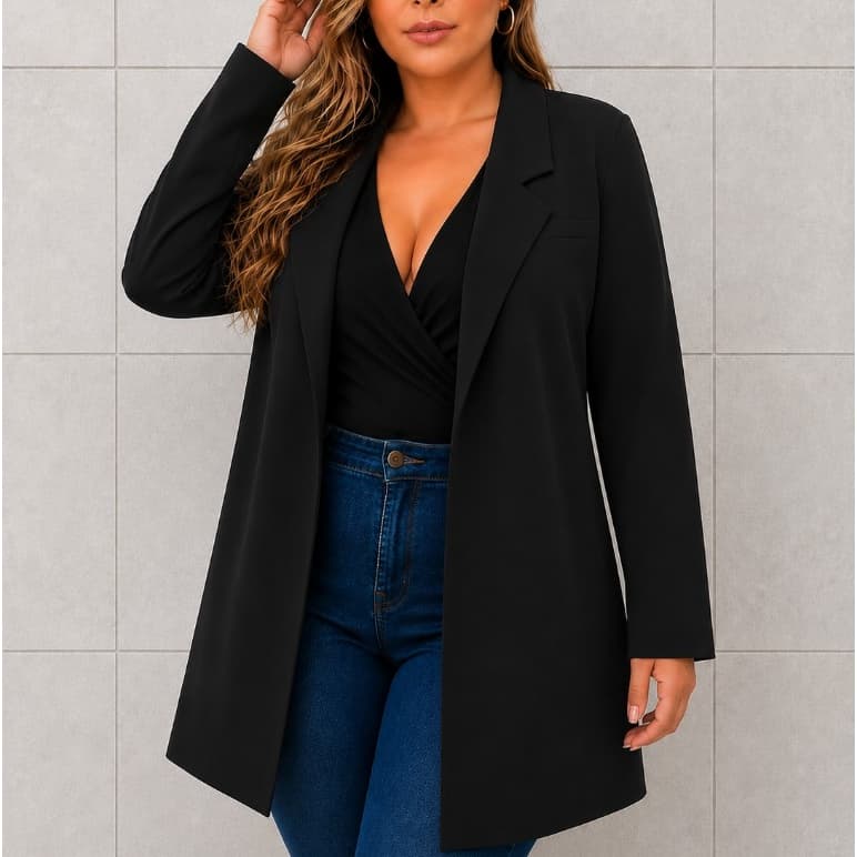 Sobretudo Plus Size Max Blazer Feminino Casaco Neoprene P ao G3