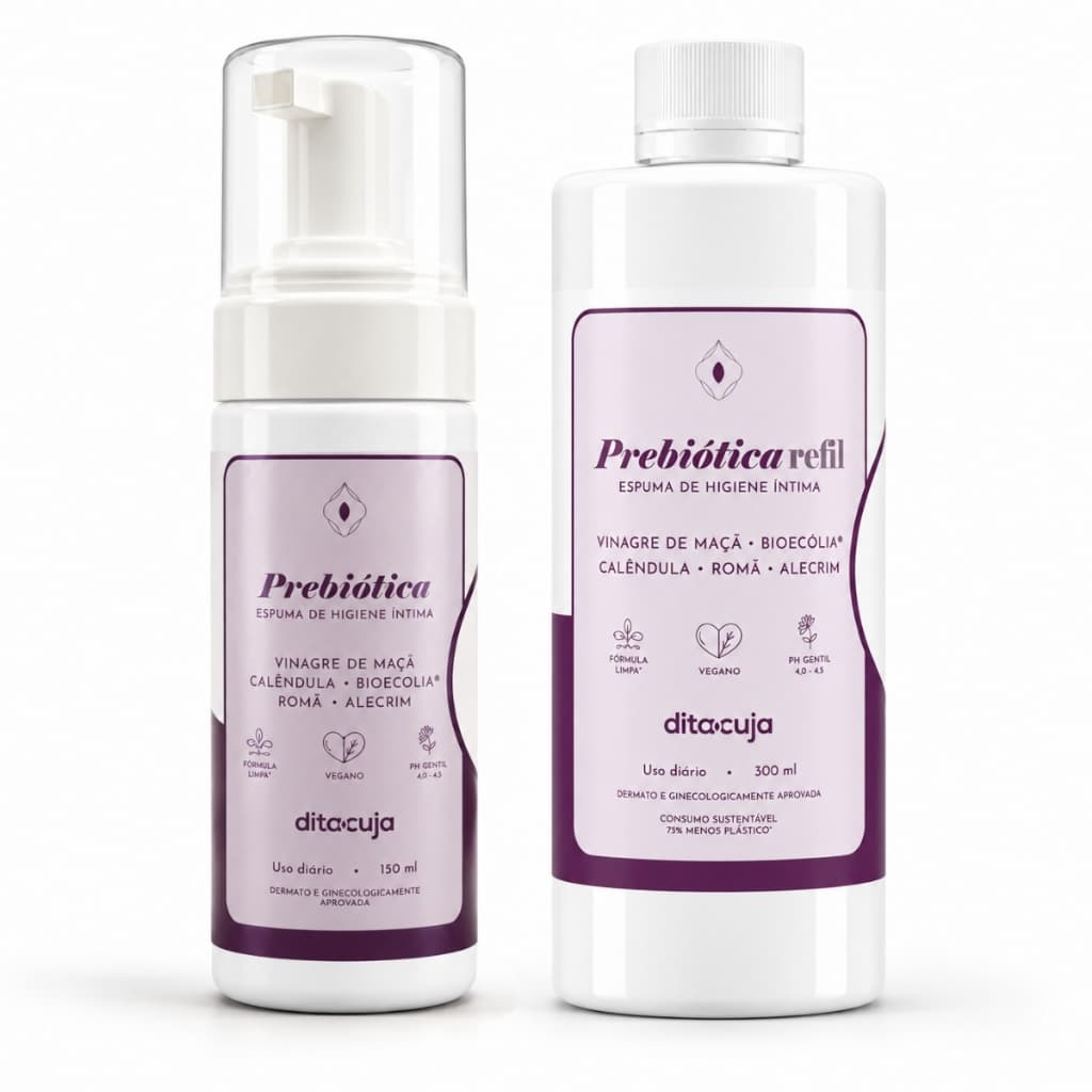 Kit Espuma Íntima Prebiótica 150mL com Refil 300mL Dita Cuja Higiene Íntima Feminina Equilibrio Microbiota