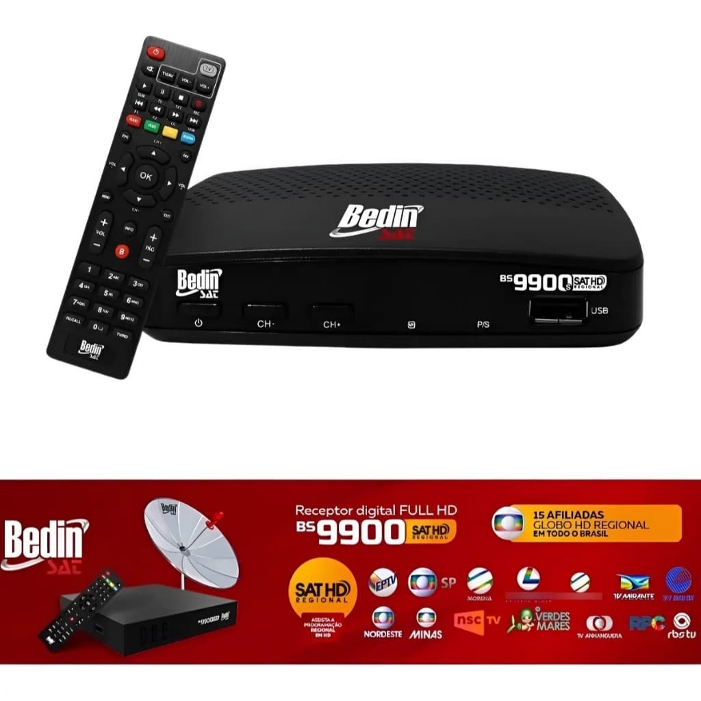 Receptor Digital Satélite HD Bedin Sat BS9900s Full HD HDMI RCA USB
