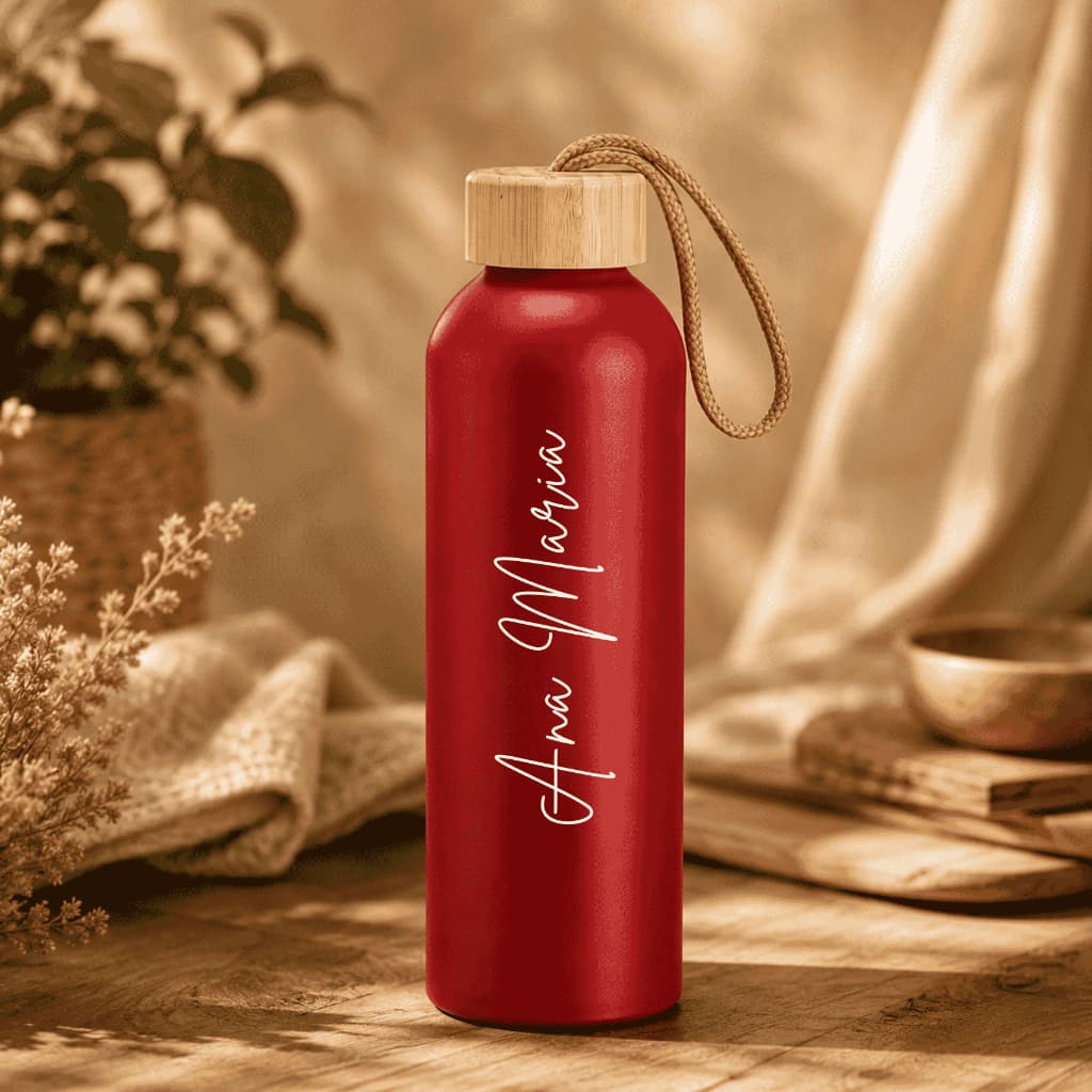 Garrafa De Água com Tampa de Bambu Personalizada Com Seu Nome