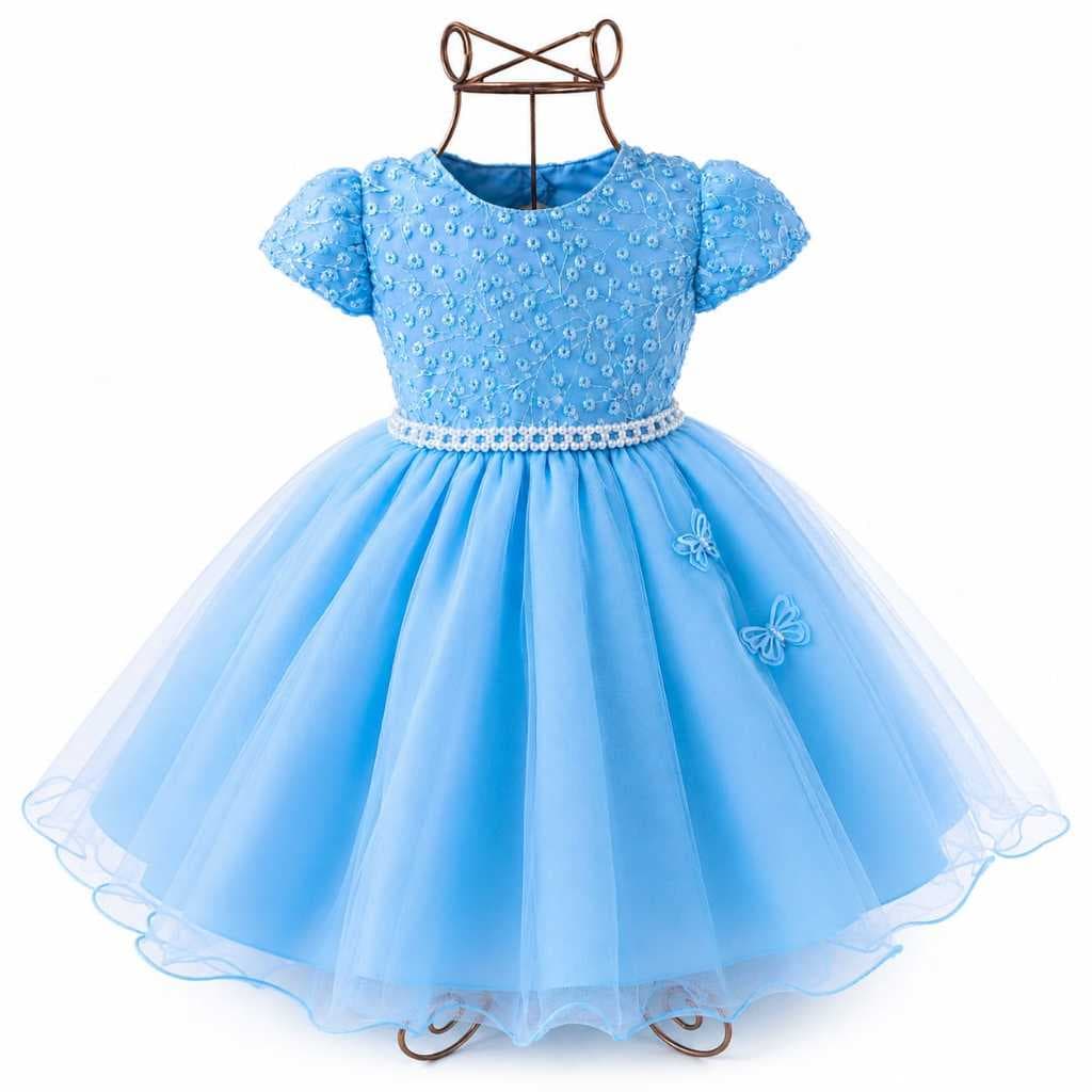 Vestido Infantil Elegante Tule Bordado Festa Aniversário Casamento Batizado Menina Luxo