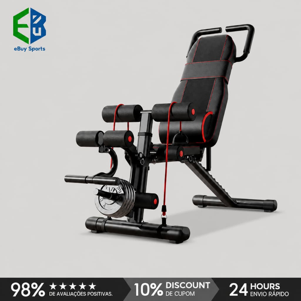 Ebuy Banco treino 6em1 ajustável: 450kg, 3 posições recumbente, sup/inf, ajuste 7°, para academia e casa.