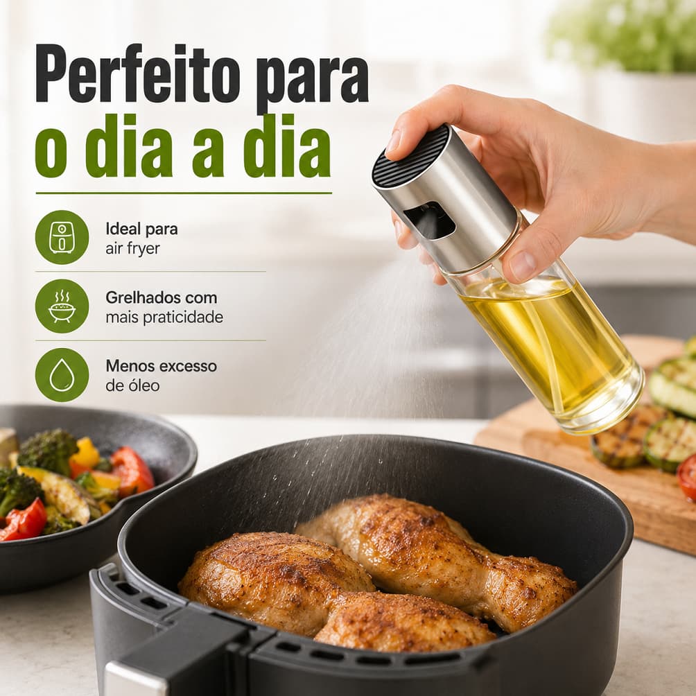 Borrifador Spray Pulverizador de Azeite e Óleo Vidro Inox para Air Fryer Salada Cozinha Doméstica