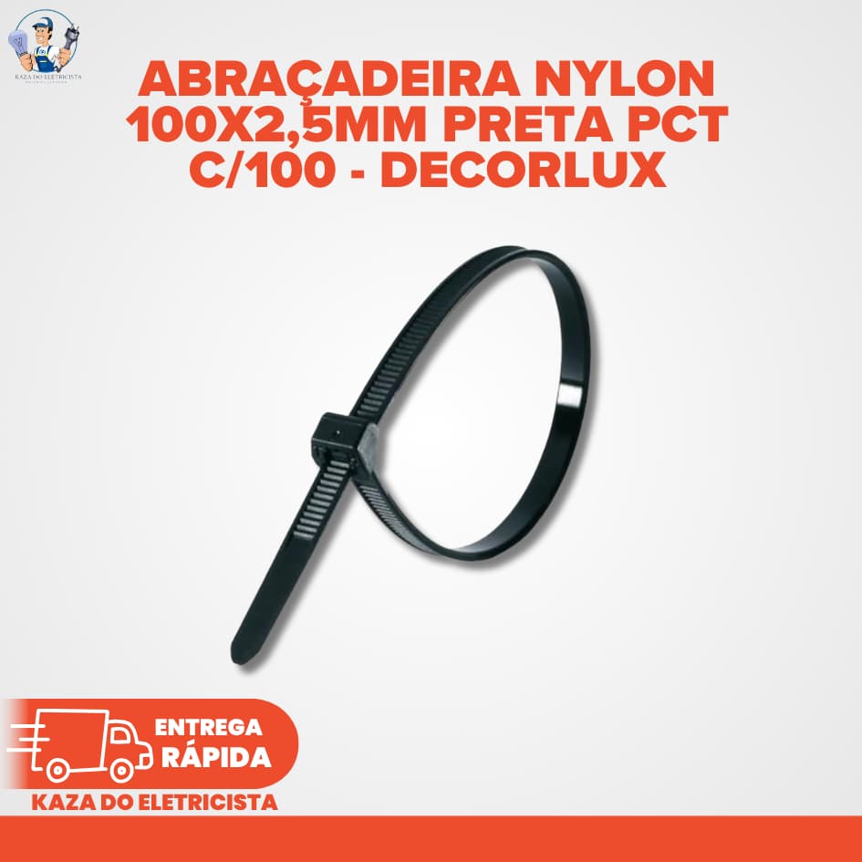 ABRAÇADEIRA NYLON PRETA 100x2,5mm PACOTE COM 100 UNIDADES AP1025 DECORLUX