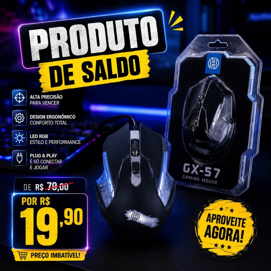 Mouse Gamer Hoopson GX-57S Original com Fio, Ajuste DPI e Design Ergonômico — Produto de Saldo
