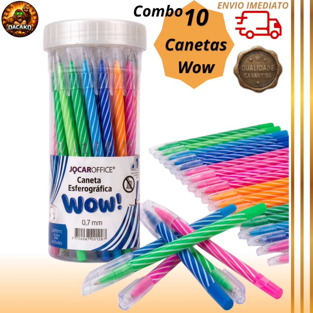 Combo 10 Canetas Wow Fun Perfumada Ponta 0.7mm Esferográfica Colorida Escrita Macia