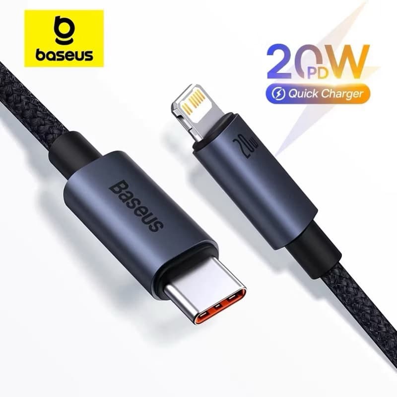 Cabo Baseus USB Tipo-C para Lightning 20W PD Carregamento Rápido iPhone 1 Metro Nylon Reforçado Original