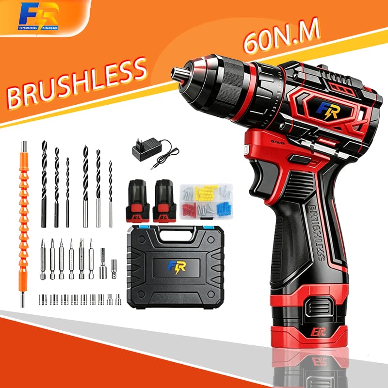 Parafusadeira Furadeira de Impacto Brushless60Nm Kit Completo 16,8V  com 2 Baterias e Maleta