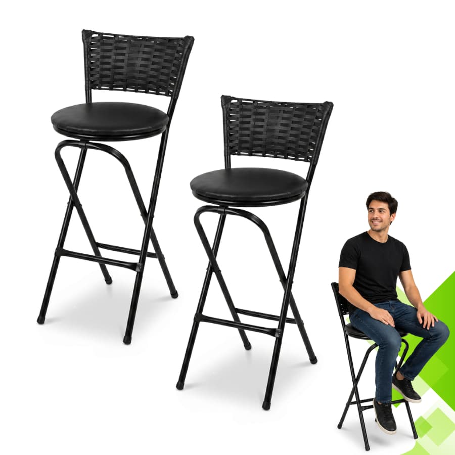 Kit 2 Banquetas Alta Dobrável Reforçada Resistente Luxo Sofisticada Cadeira Banco Cozinha