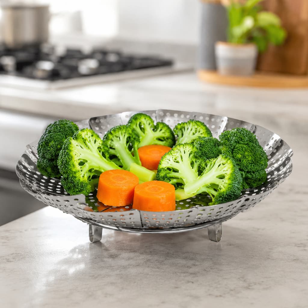 Cesto Cozimento A Vapor Inox P/ Legumes Verduras Retrátil Panela