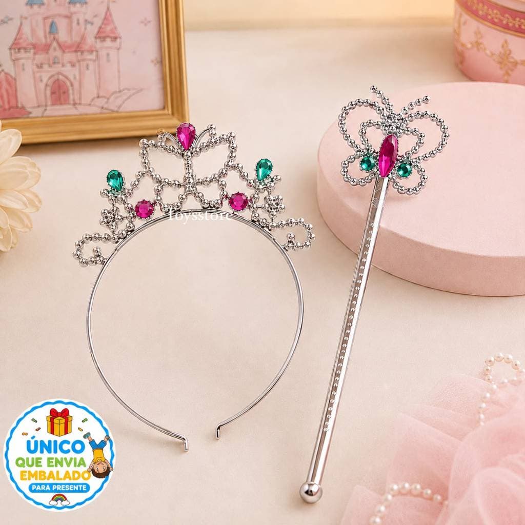 Tiara Princesa Infantil Coroa Kit Acompanha Varinha Mágica / Kit Infantil Tiara De Plástico Princesa