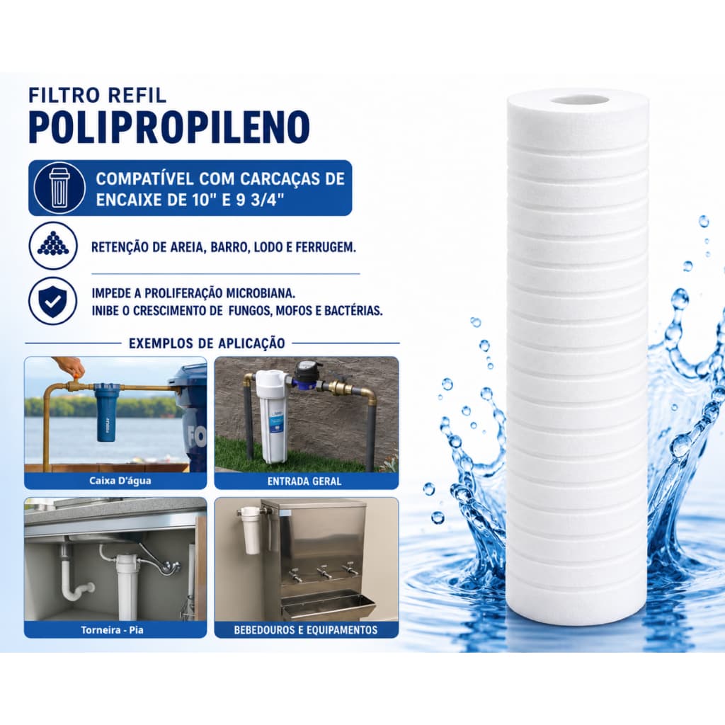 Refil p/ Filtro de Água Ponto de Entrada Caixa D'água para Carcaça de 9.3/4"