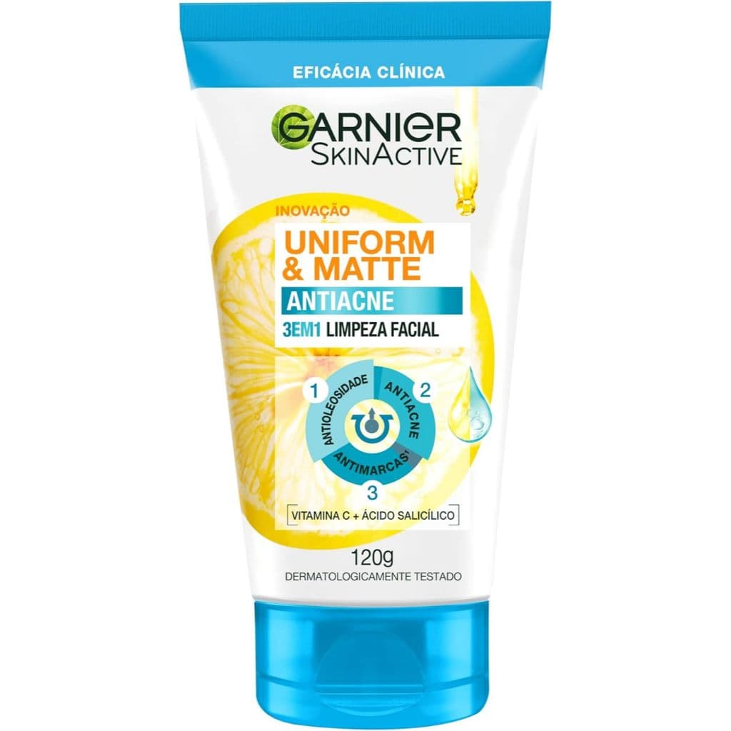 Sabonete Facial Garnier Uniform & Matte 120g - Reduz Oleosidade, Combate Acne, Antimarcas